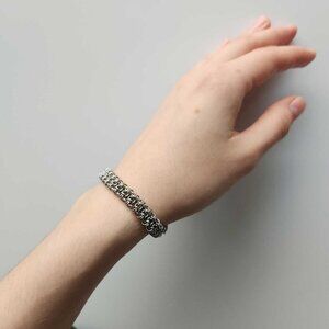 Classic everyday silver mini gridlock byzantine chain weave bracelet